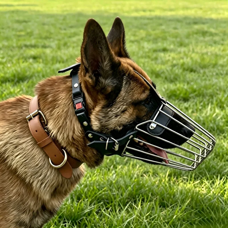 Bozal ajustable para perro en acero inoxidable con cierre de cuero - imagen 5