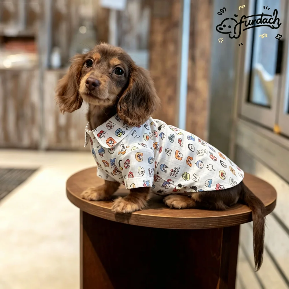 Camiseta algodón con botones para perro Dachshund con mangas, primavera - imagen 5