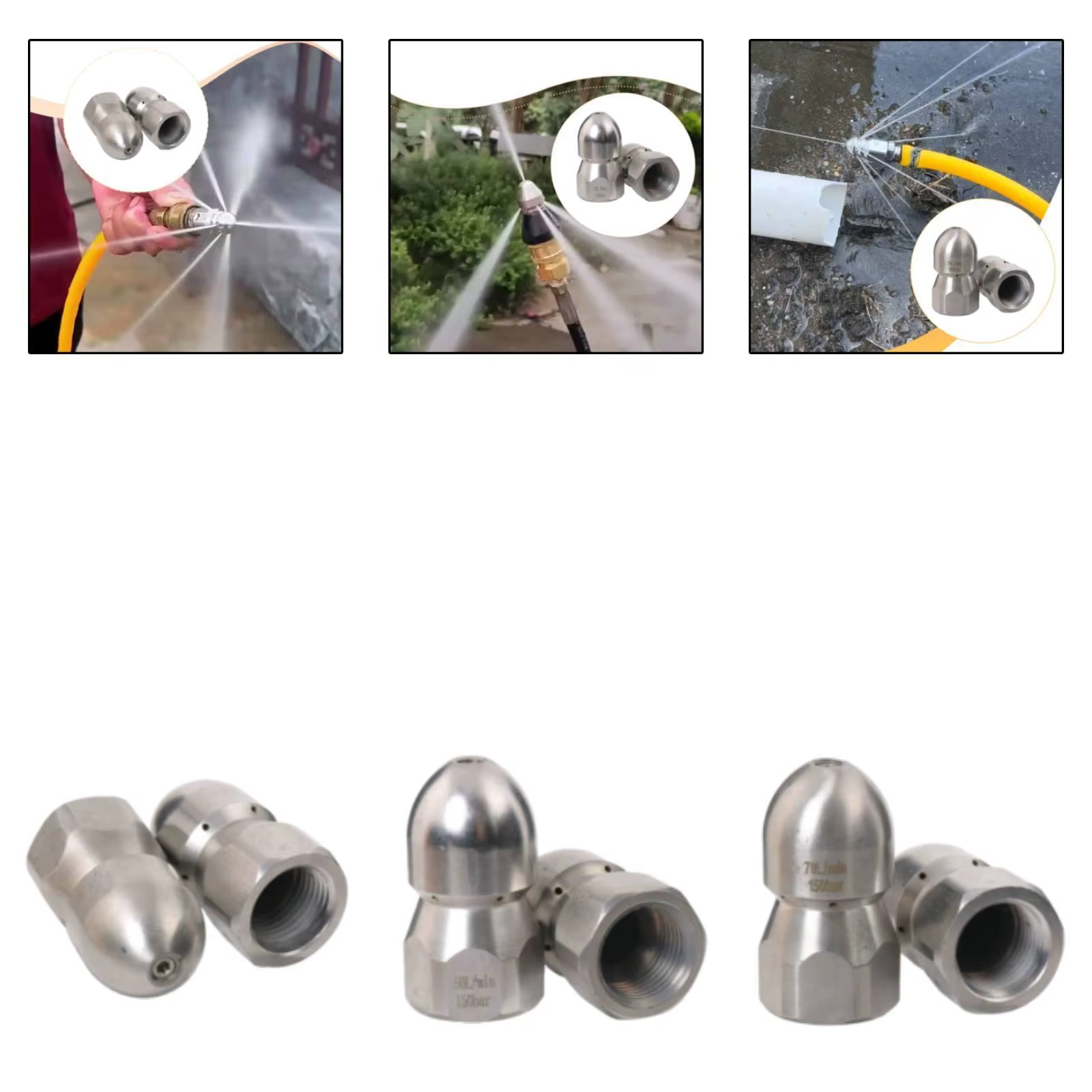Boquilla Giratoria Acero Inoxidable G1/2 para Limpieza de Tuberías - imagen 2