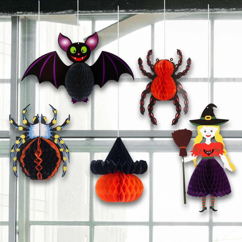 Adornos Colgantes de Panal para Halloween – Decoración Ventanas - imagen 5