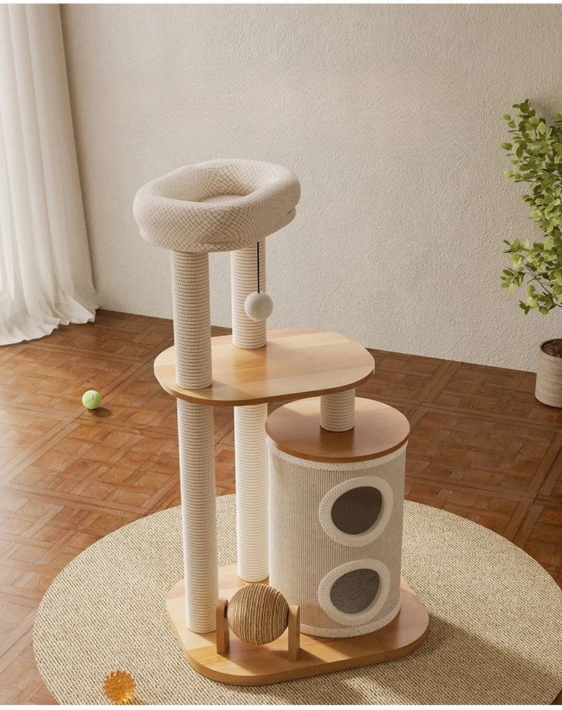 Árbol de gato de madera maciza con hamaca y cueva