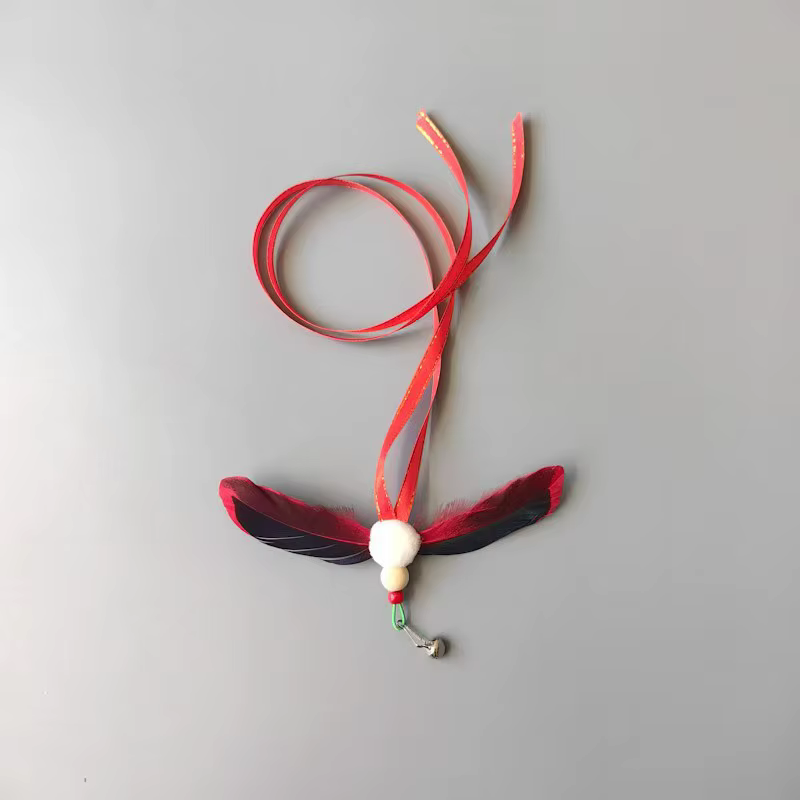 Juguete interactivo para gatos con cola larga y plumas de colores - imagen 3