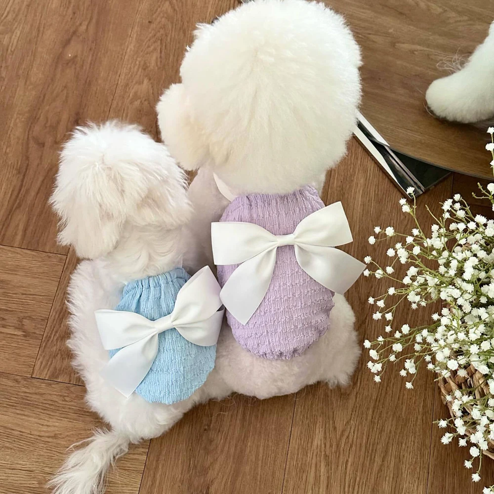 Ropa verano con lazo: camiseta sin mangas para gato y perro pequeño - imagen 2