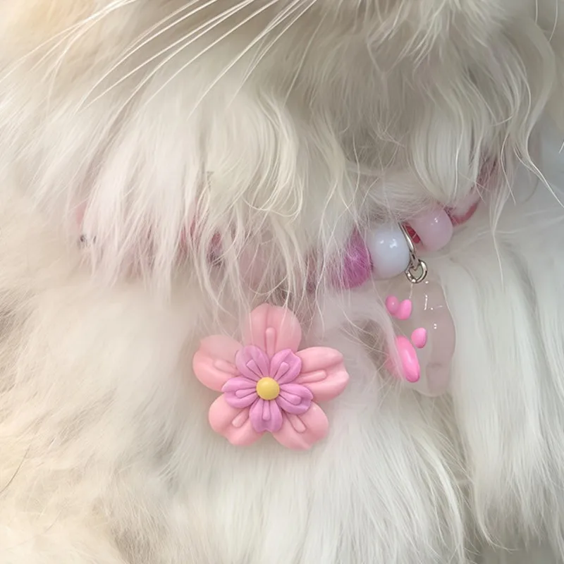 Collar tejido a mano para gato y perro con campana fresa-flor - imagen 2