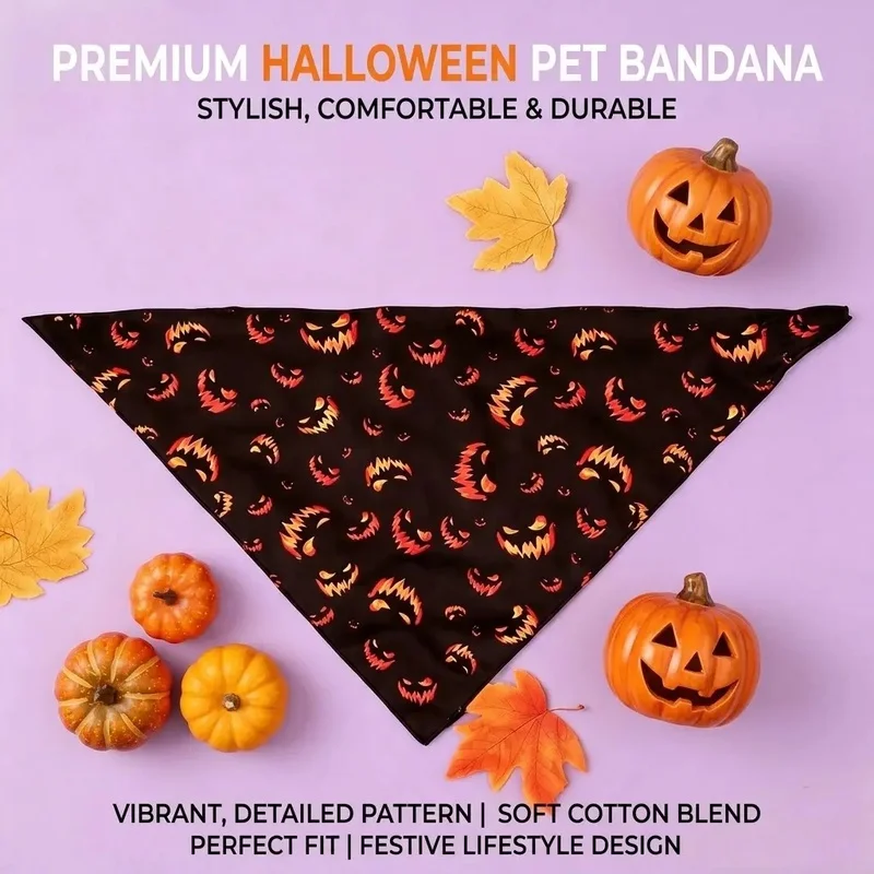 Pañuelo halloween perro gato triangular estampado calabaza