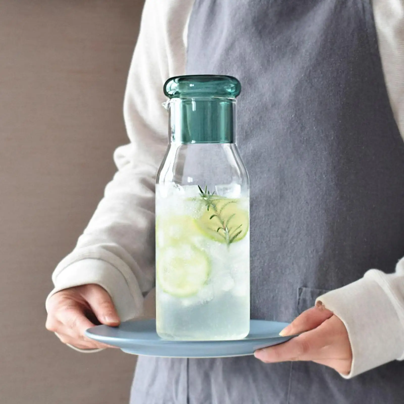 Jarra de vidrio con tapa y vaso para bebidas frías y calientes, limonada, té y zumos - imagen 3