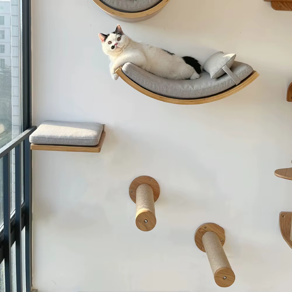 Torre para gatos de pared con hamaca, escaleras y casita - imagen 4