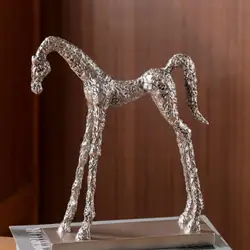 Figura Decorativa de Caballo de Resina Plateada para el Hogar y Oficina