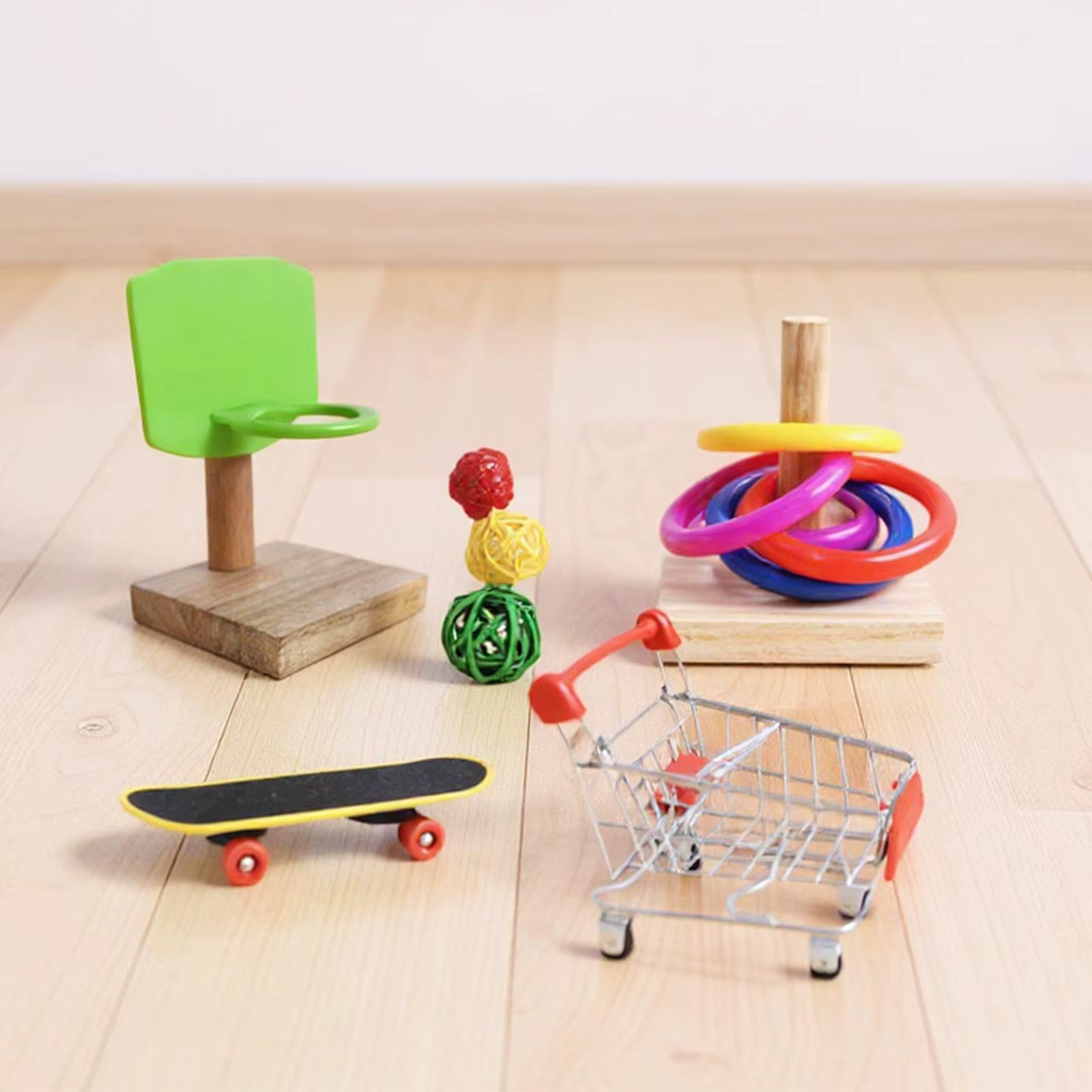 Patineta y carrito de compras para pájaros