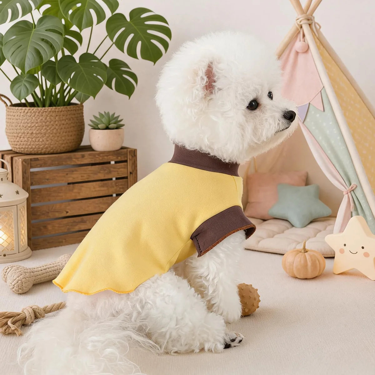 Camiseta transpirable para perros pequeños – Cuello alto, color sólido, otoño y primavera - imagen 3