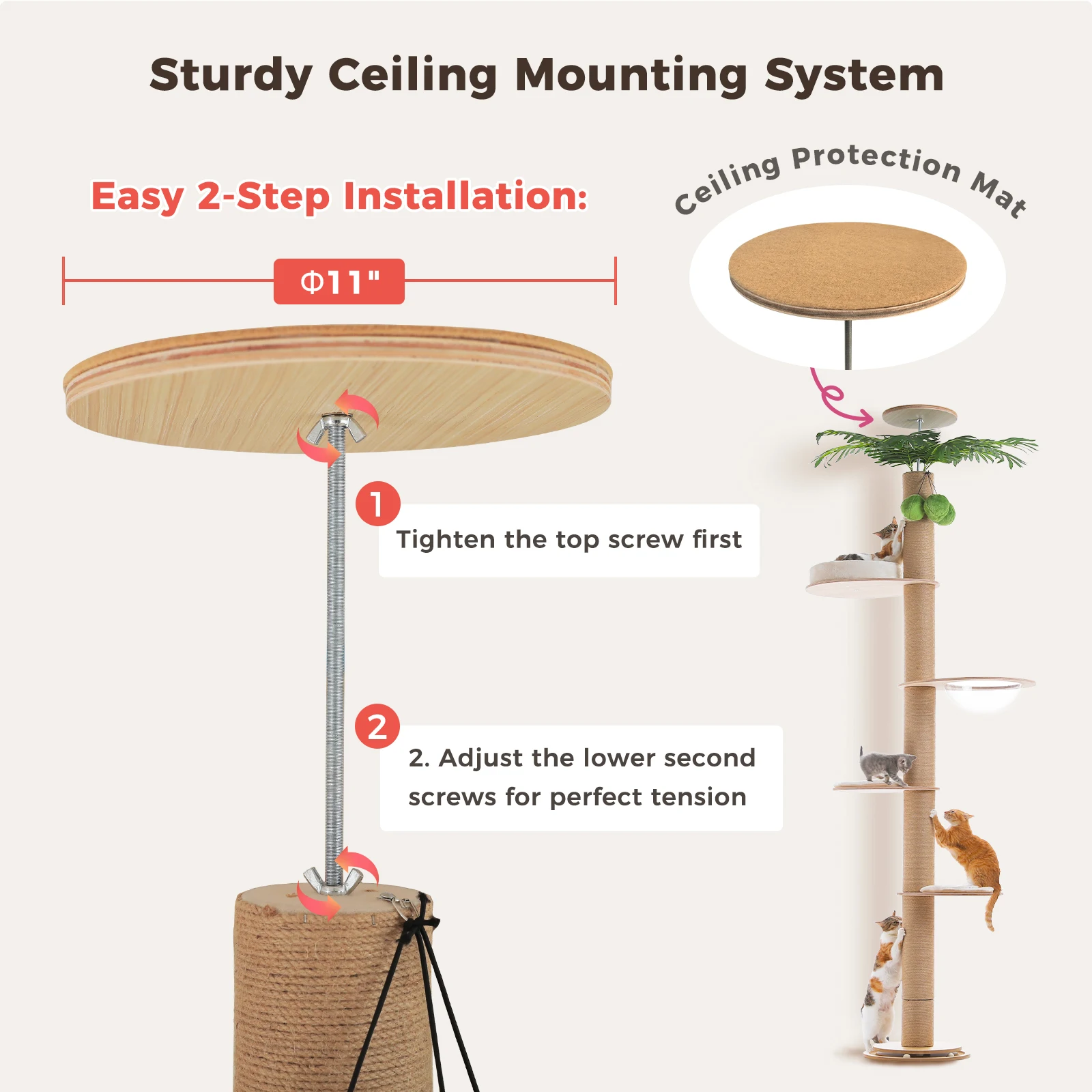 Torre para Gatos de Piso a Techo con Rascador y Cama – Árbol Ajustable - imagen 4
