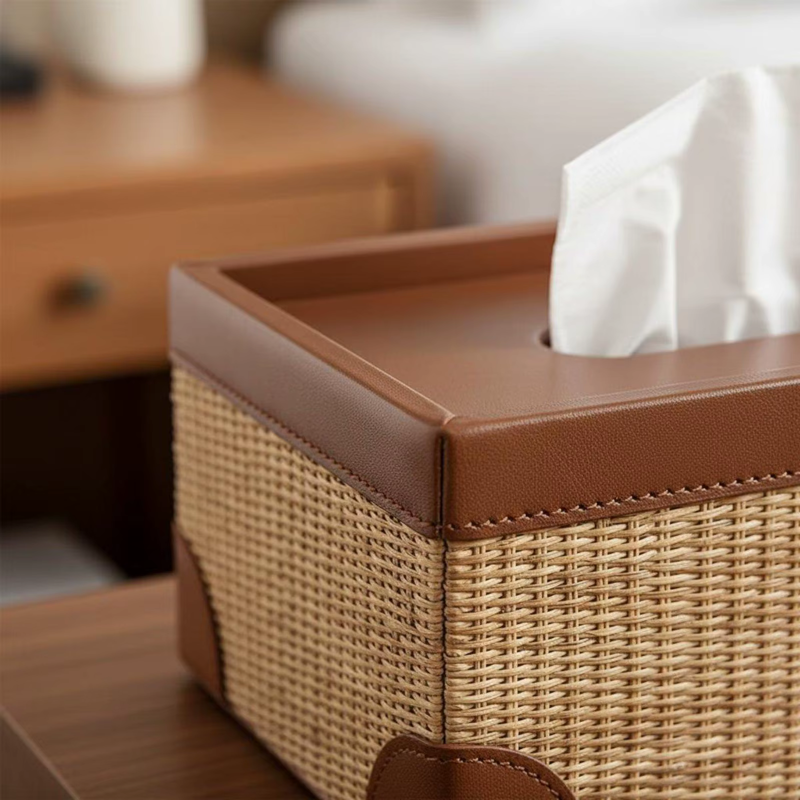Caja pañuelos tejida estilo ratán para decoración - imagen 3