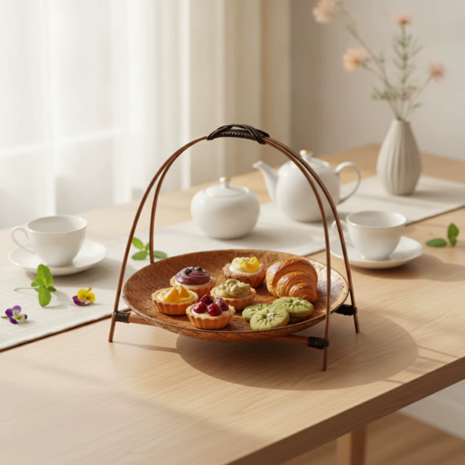 Cesta elevada de mimbre para perro y gato con bandeja bambú - imagen 2