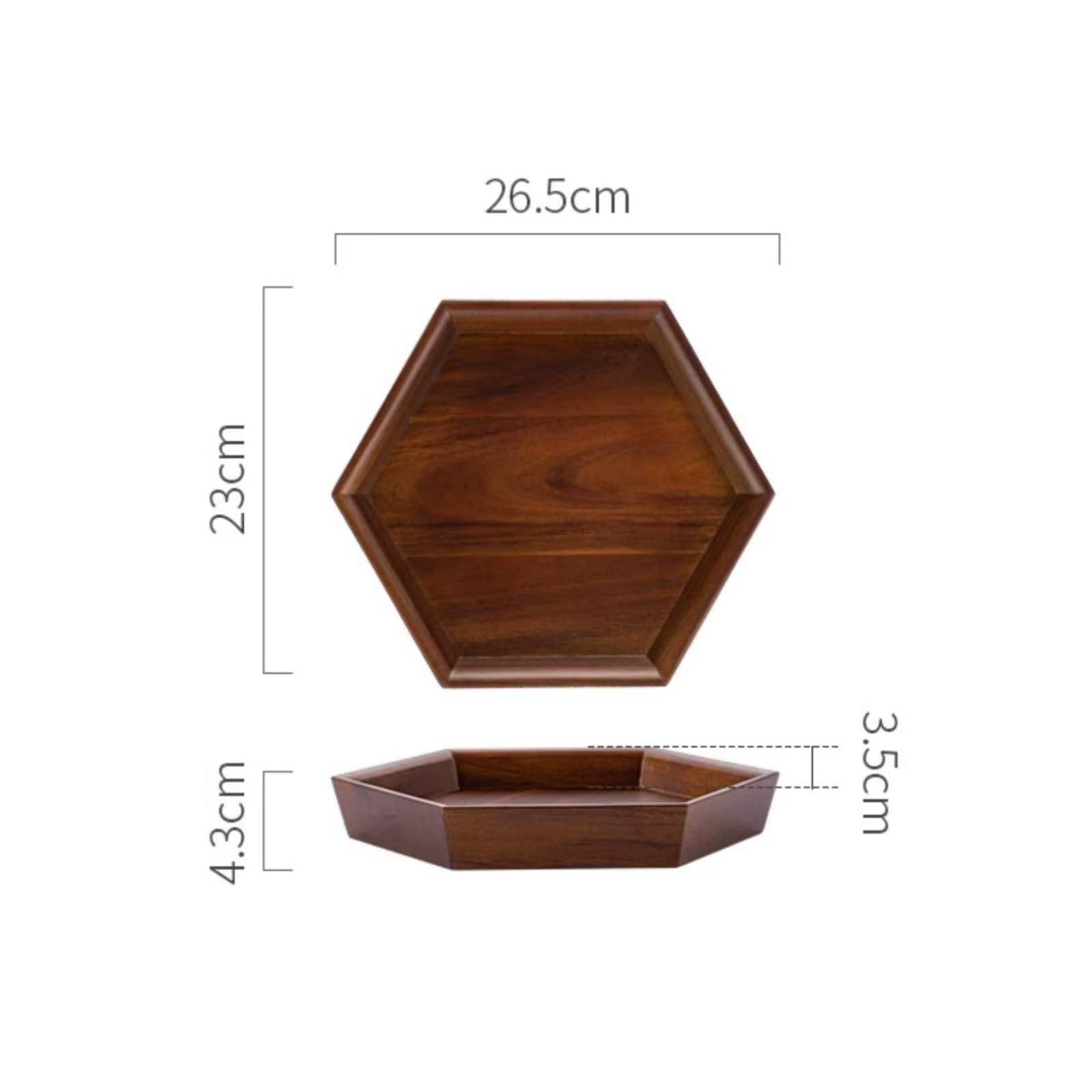 Bandeja de servir en madera oscura con diseño facetado