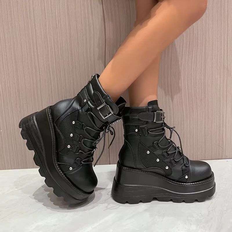 Botines plataforma tacón alto mujer otoño – Modernos con cierre lateral - imagen 2