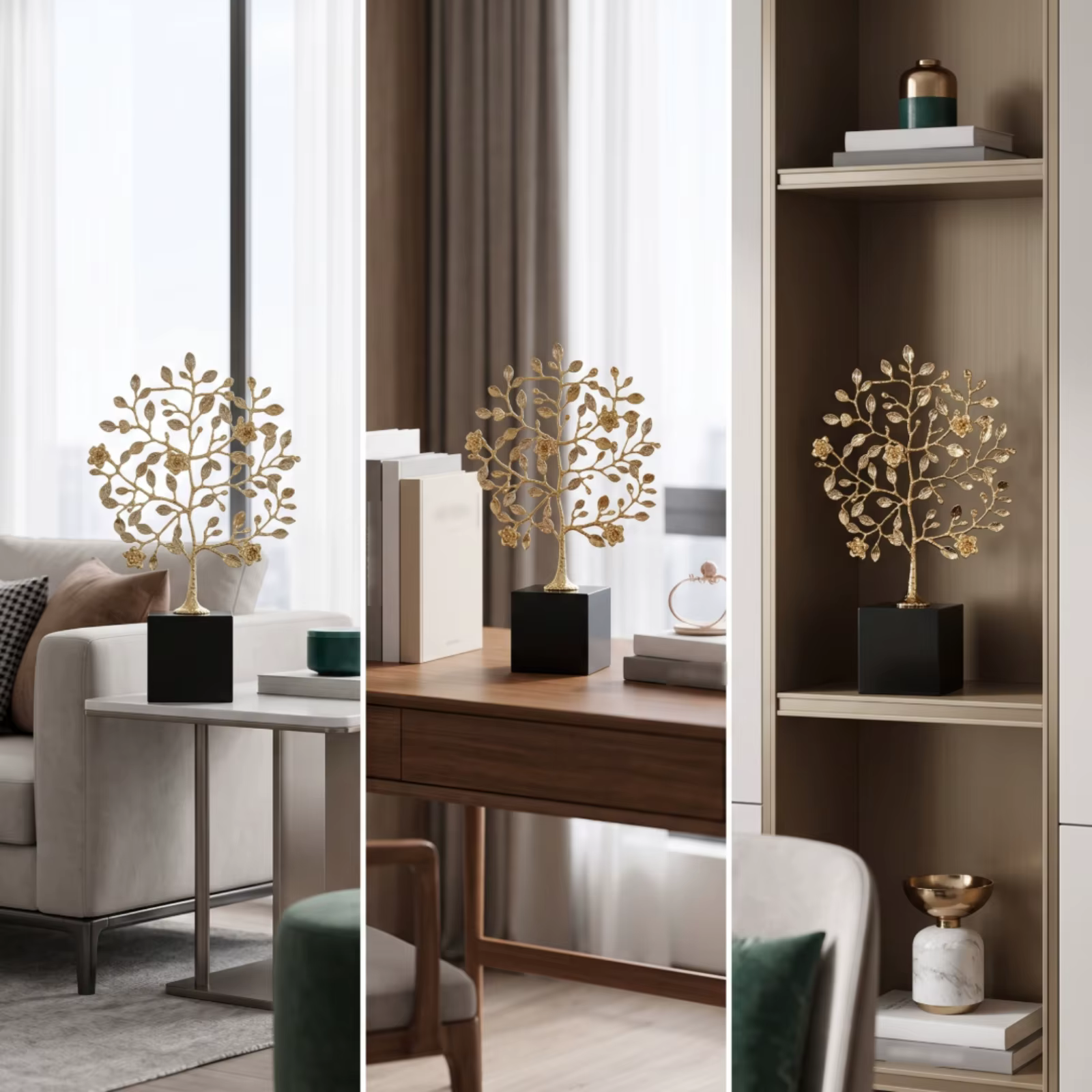 Escultura de árbol metálico con pedestal – Adorno decorativo moderno para hogar - imagen 2