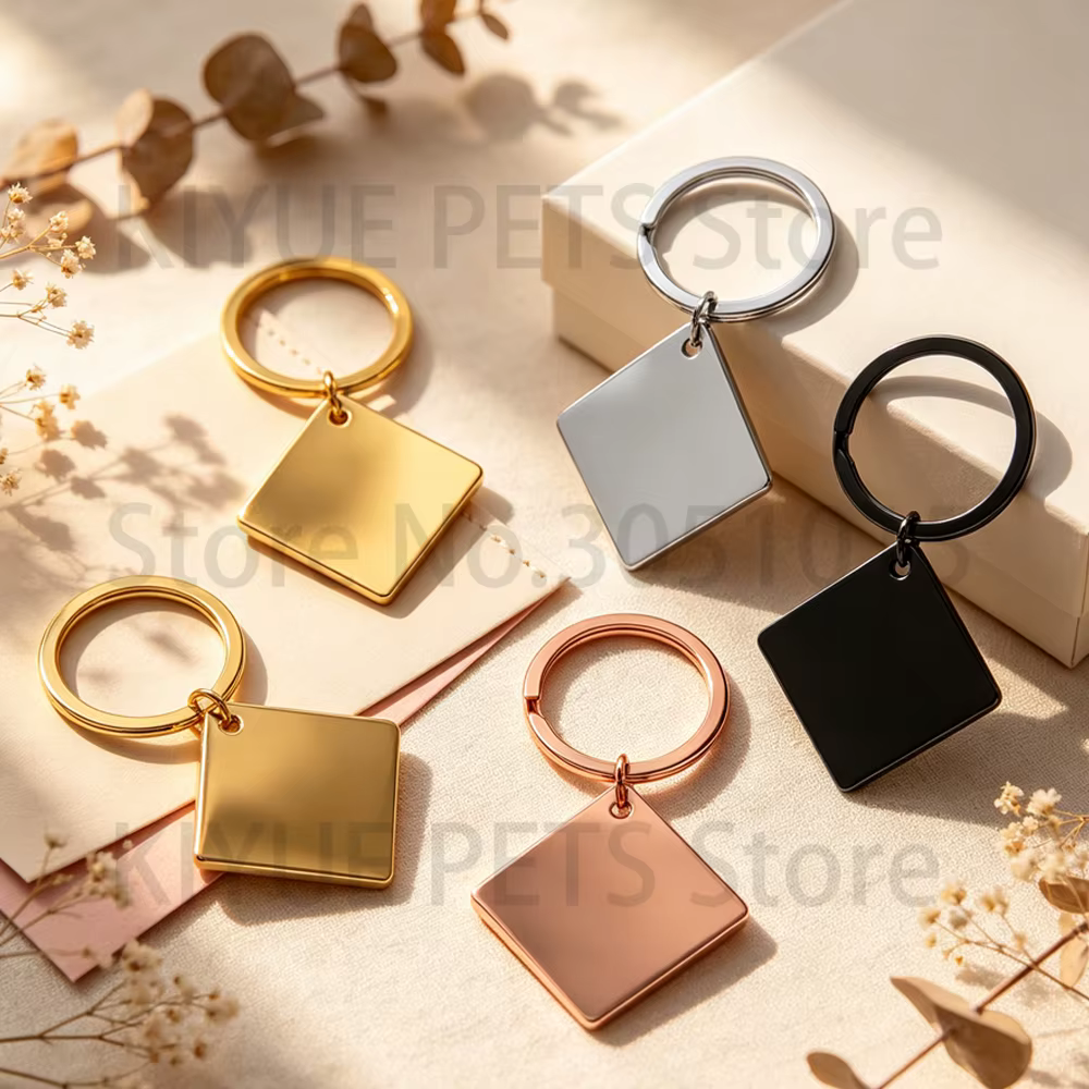 Kit llaveros metálicos cuadrados personalizables para perros y gatos - imagen 4