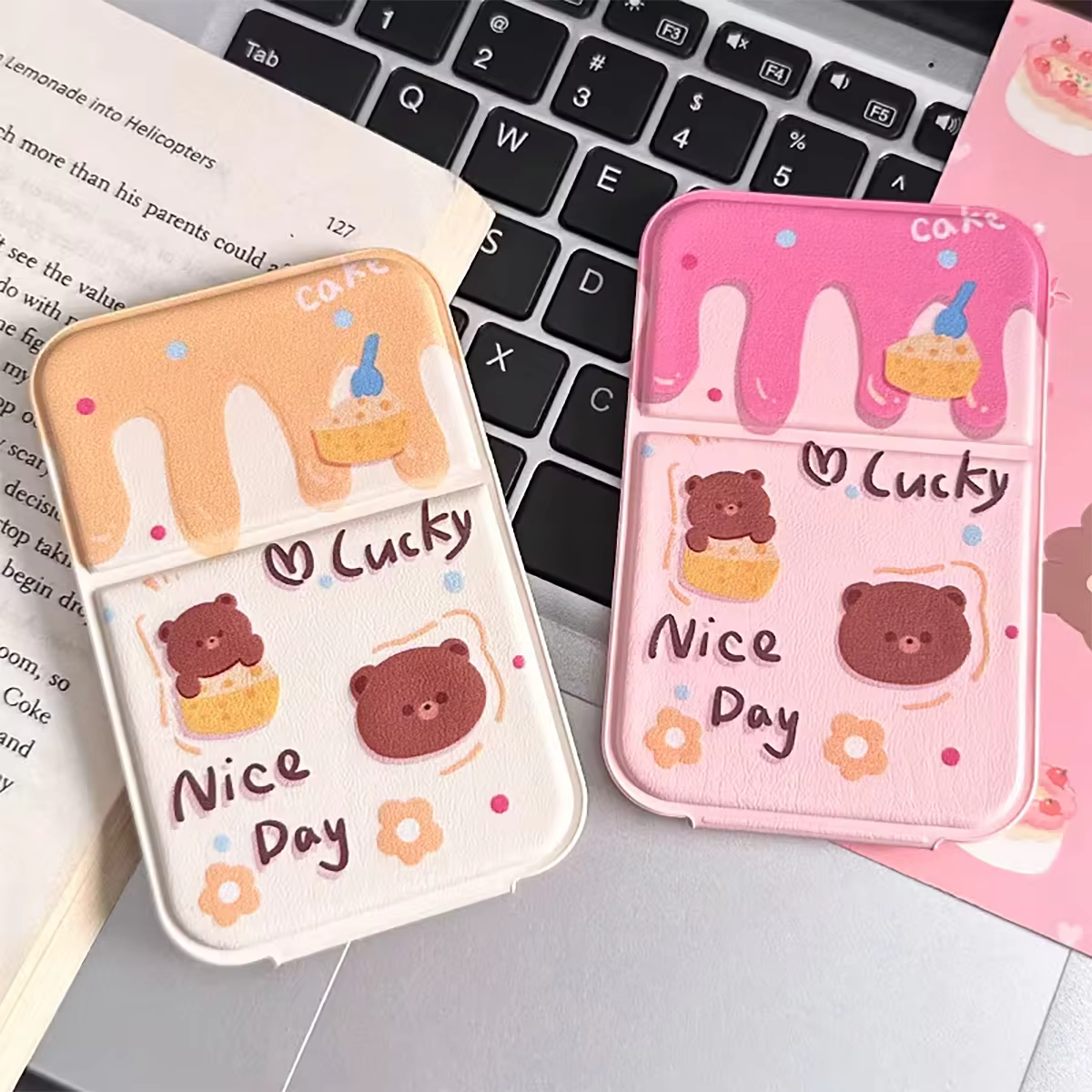 Espejo de maquillaje plegable portátil con diseño de oso de queso - imagen 2
