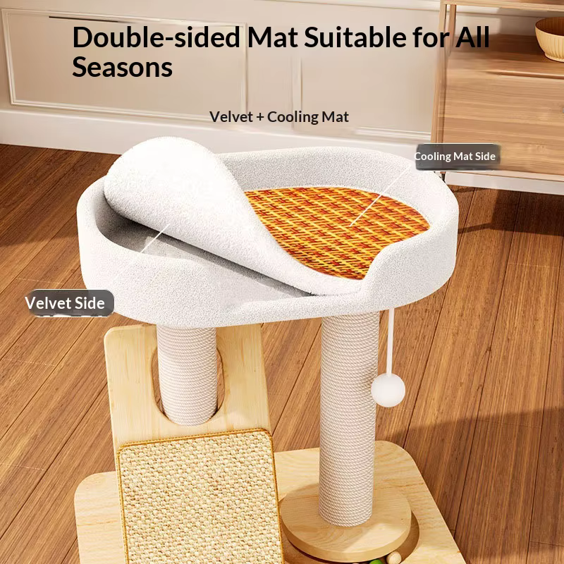 Árbol rascador de madera para gatos con cama y sisal - imagen 3