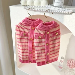 Suéter a Rayas para Perros Pequeños – Chaqueta Cálida Rosa para Otoño e Invierno