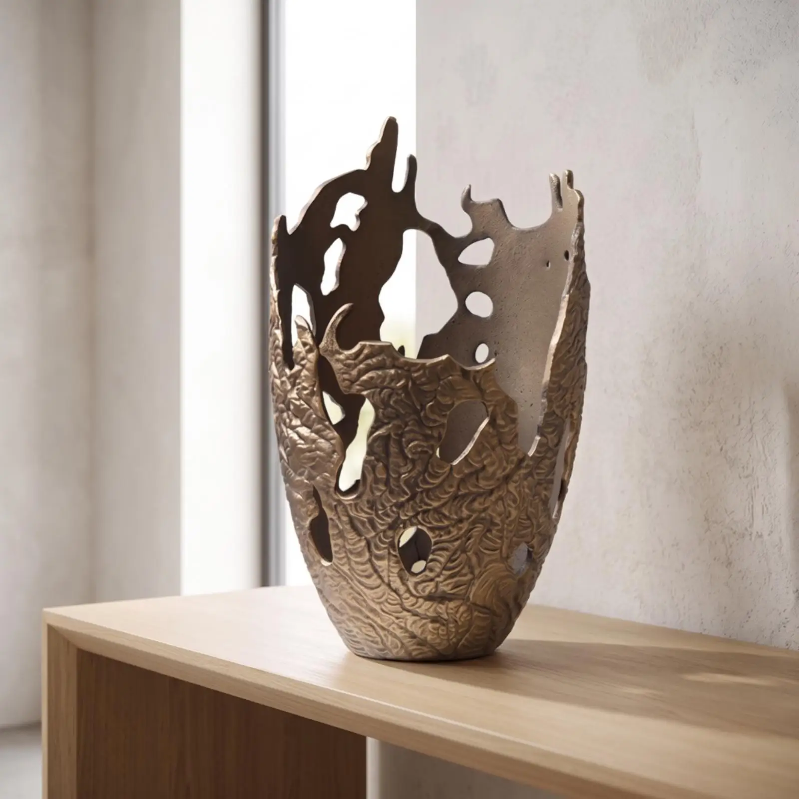 Escultura decorativa metal calado bronce dorado relieve - imagen 4