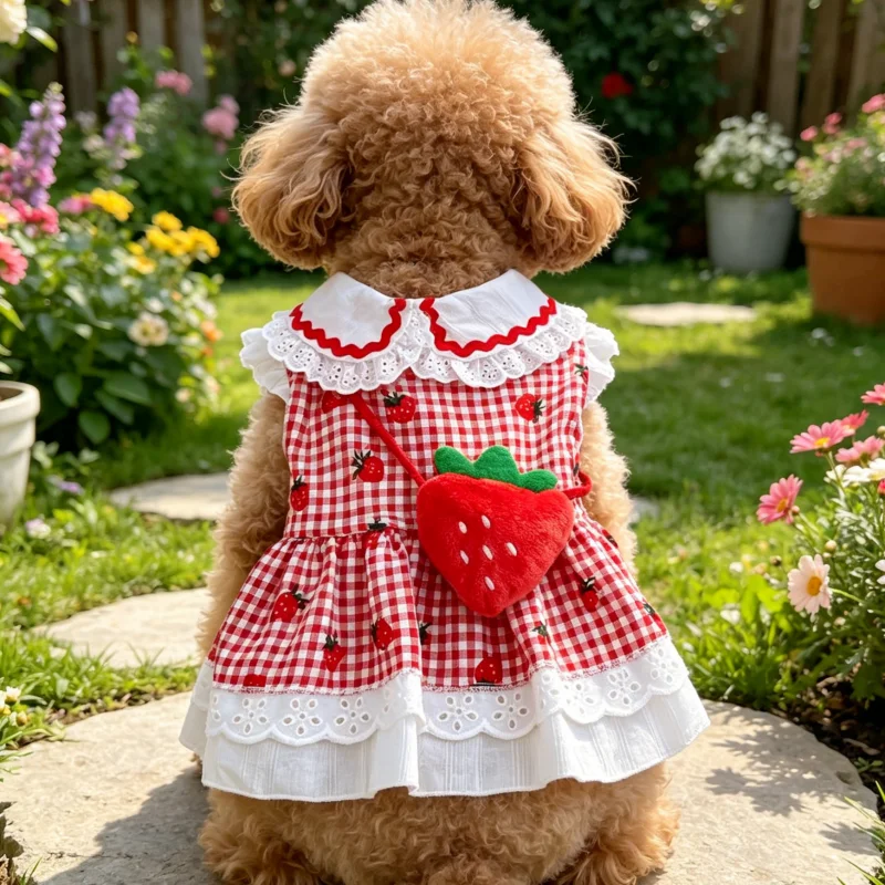 Vestido a cuadros con fresas para perros, ropa primavera-verano - imagen 3