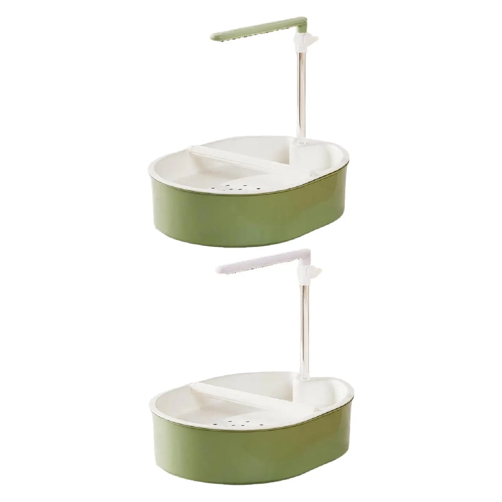 Bañera para aves en uso dentro de una jaula