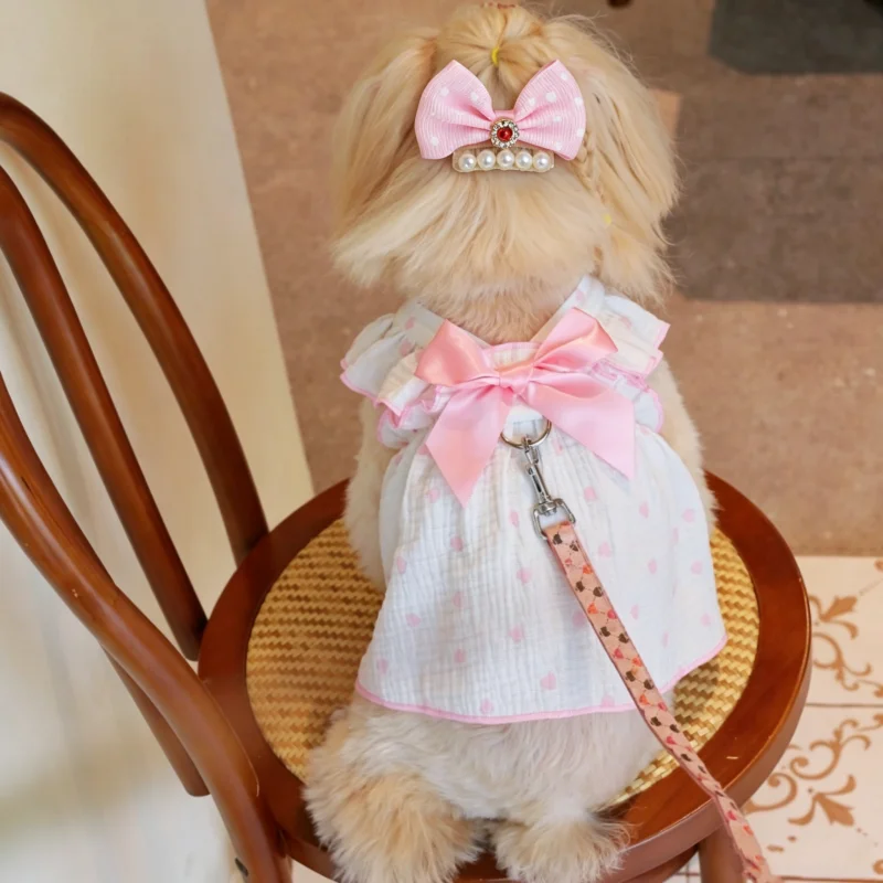 Vestido para perro con lazo y corazón, pinzas para pelo verano - imagen 2