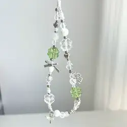 Cordón trébol cuatro hojas para móvil con cuentas rosas – Antipérdida y diseño kawaii