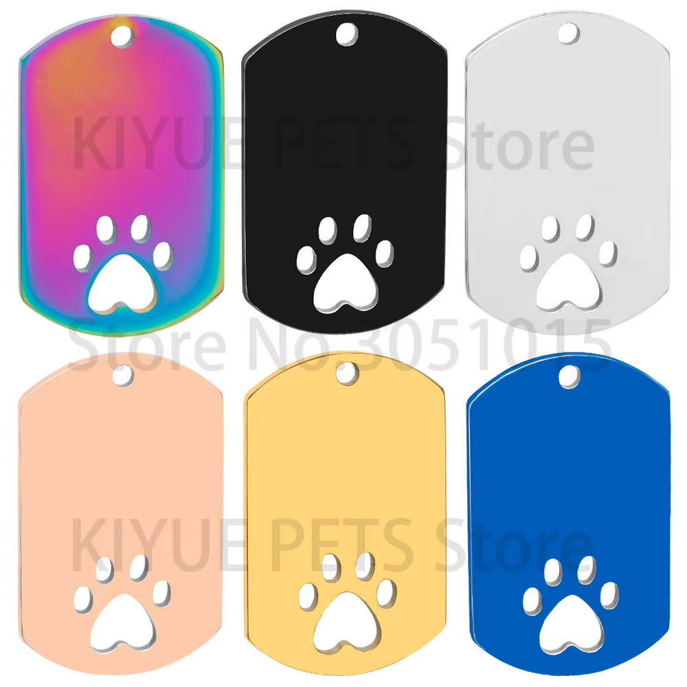 Pack de 20 plaquetas rectangulares de acero inoxidable para perros