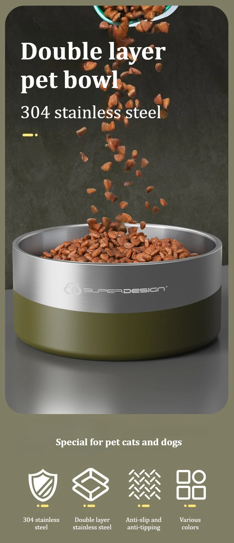Tazón de acero inoxidable para gatos y perros
