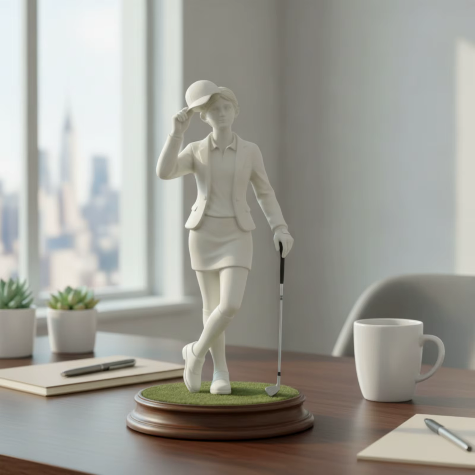 Figura decorativa de golfista con base para oficina y estantería
