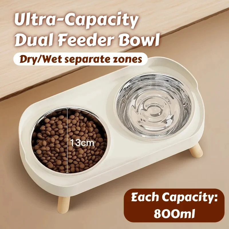 Comedero doble acero inoxidable para gatos y perros – Soporte ergonómico