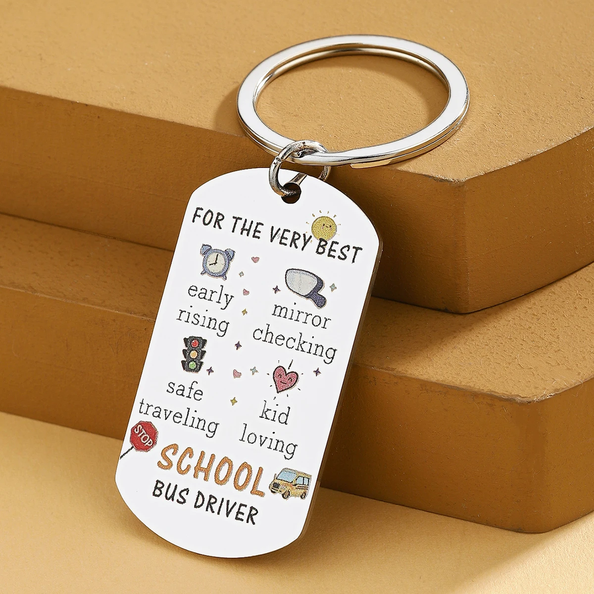Llavero de autobús escolar — diseño rectangular