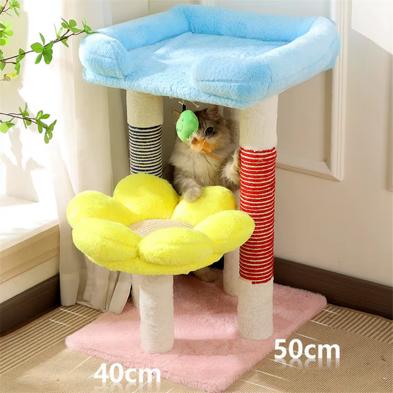 Árbol rascador para gatos con casa, columna de sisal y juguete - imagen 4