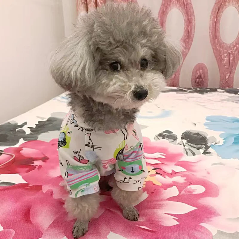 Perro usando el pijama en entorno hogareño