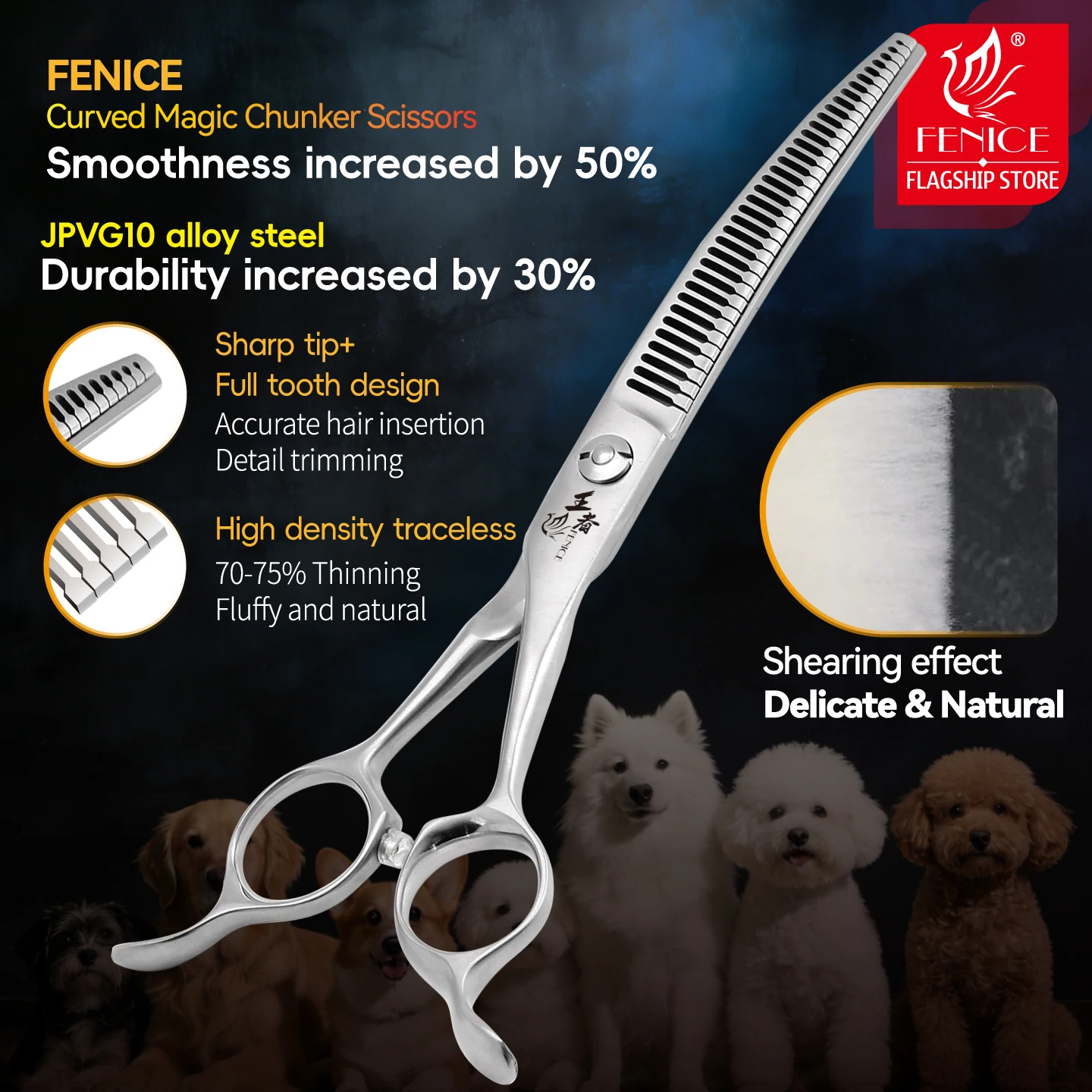 Tijeras de peluquería canina chunker curvas VG10 para desbaste - imagen 3