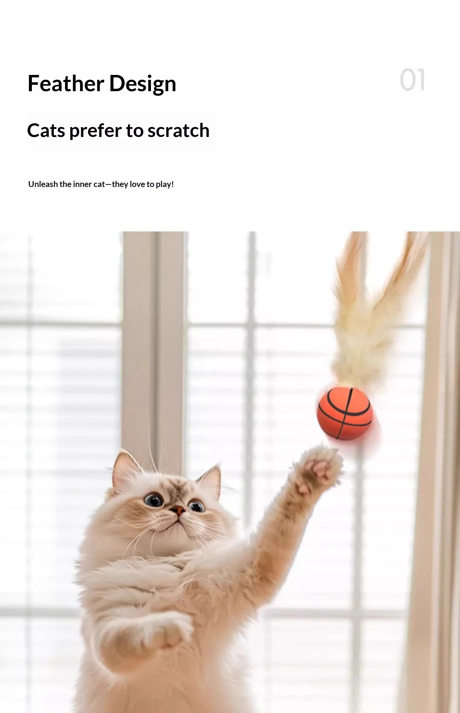 Pelota elástica para gatos con plumas