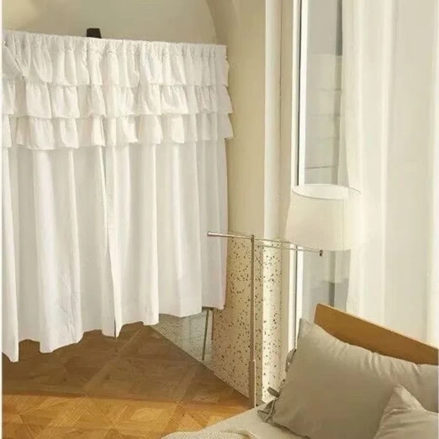 Cortina francesa opaca de algodón con volantes para dormitorio y salón - imagen 4