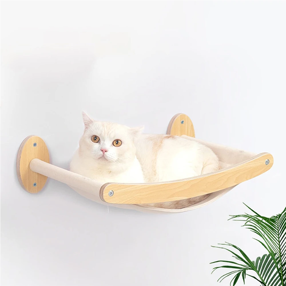 Estante de pared para gatos con hamaca de madera