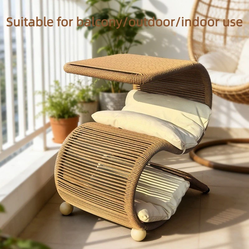 Mueble ratán para gatos con cojín: árbol, mesa auxiliar y cama