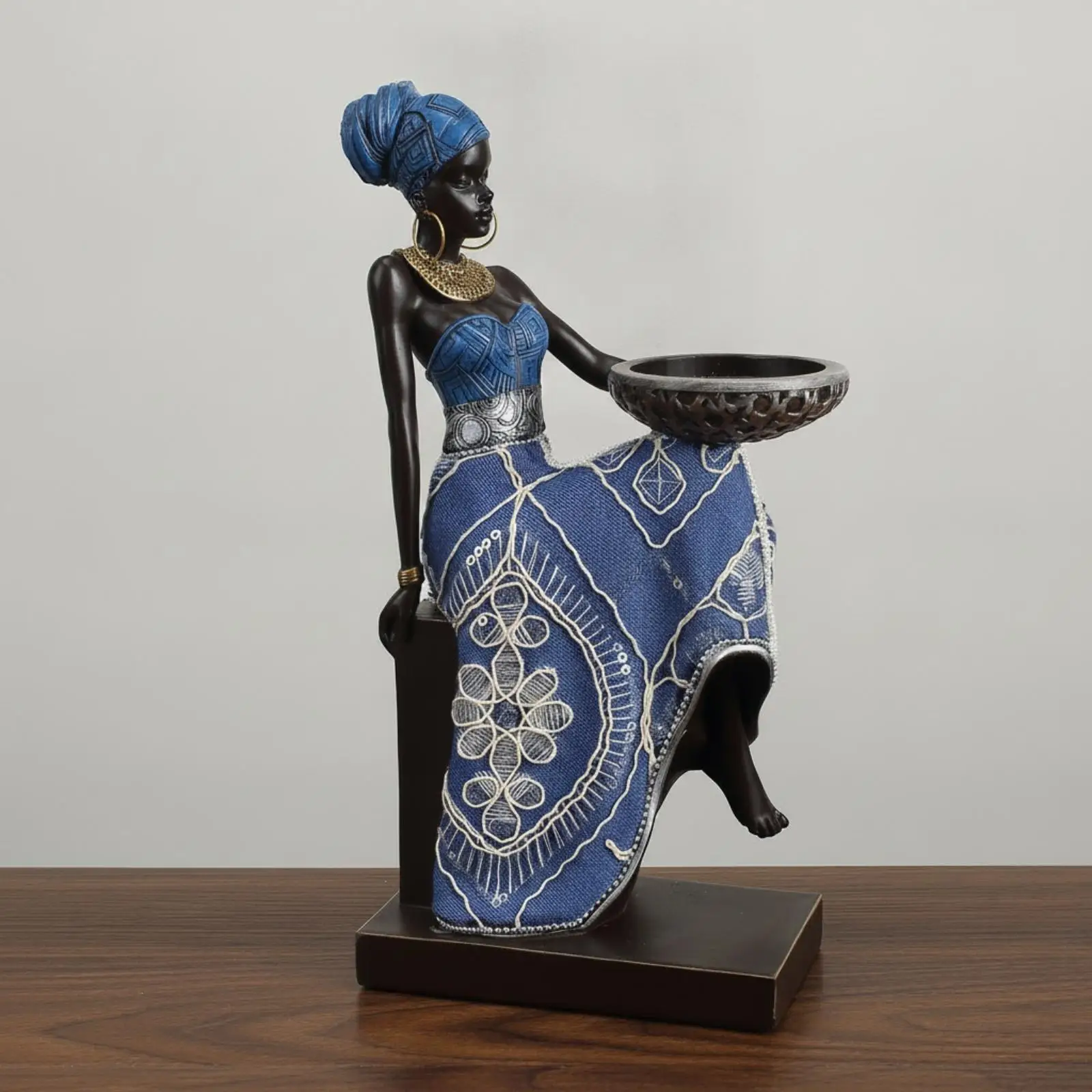 Figurita portavelas dama africana resina estilo bohemio étnico - imagen 4