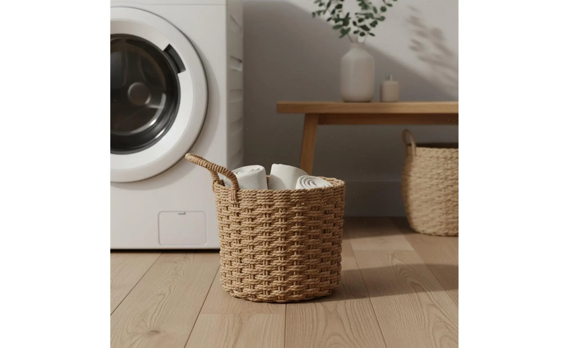 Cesta tejida con asa en configuración de entrada