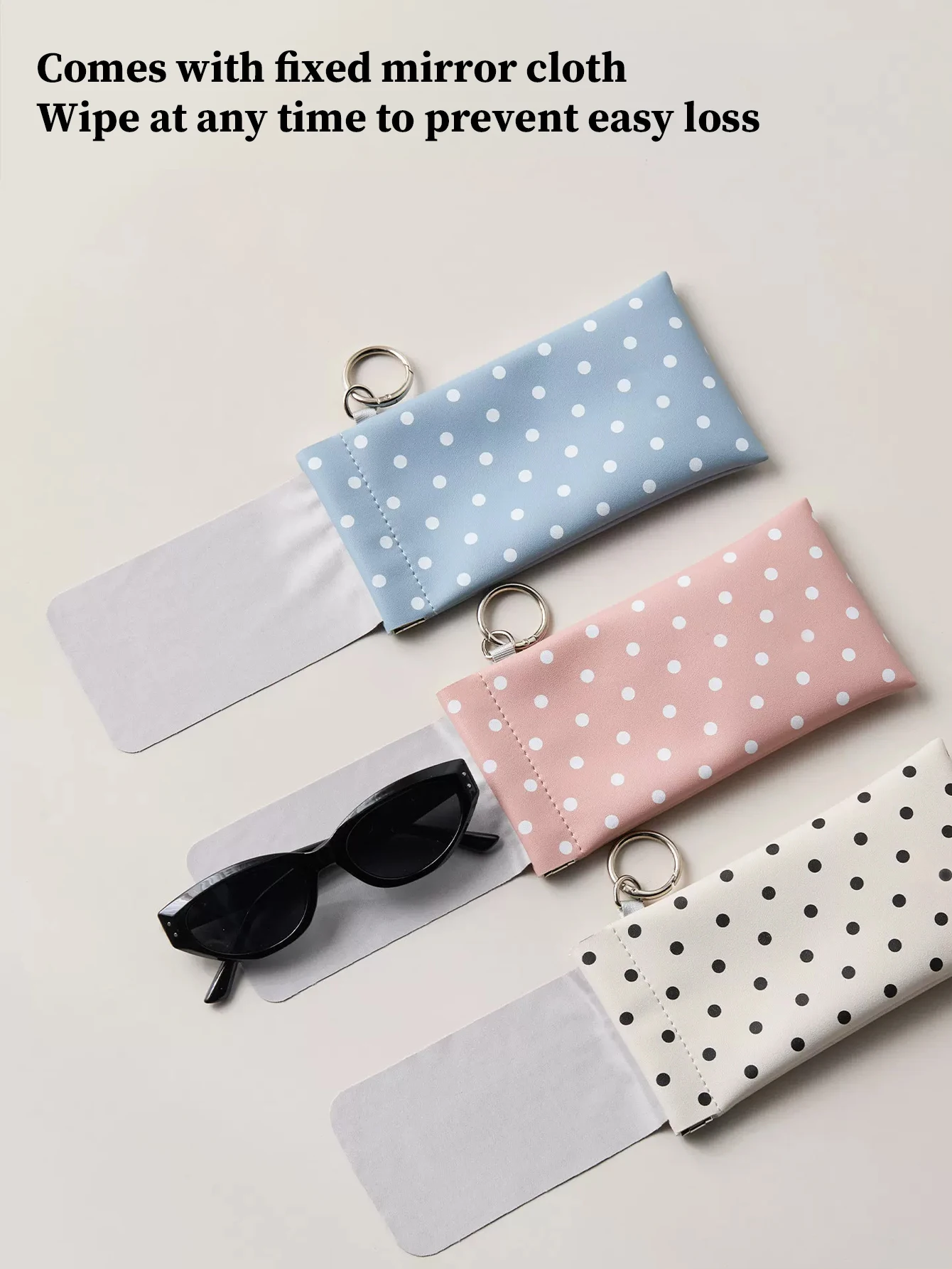 Funda estuche para gafas con paño, cierre a presión y diseño puntos
