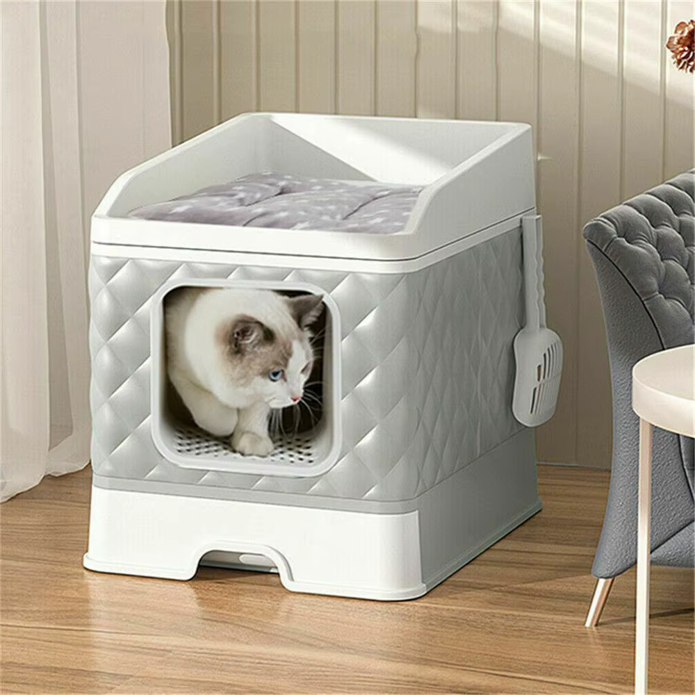 Mueble arenero grande para gatos con cama superior y pala - imagen 2
