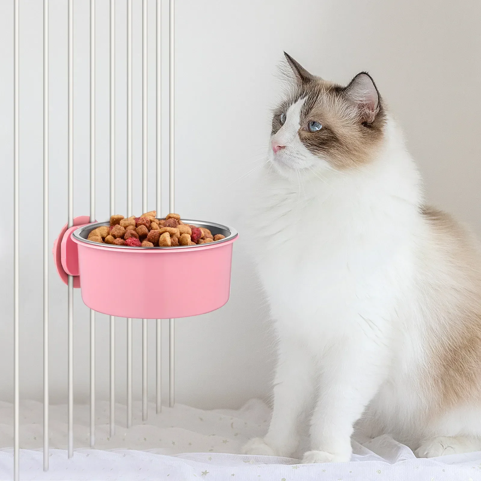 Comedero colgante de acero inoxidable para perros y gatos, removible - imagen 5