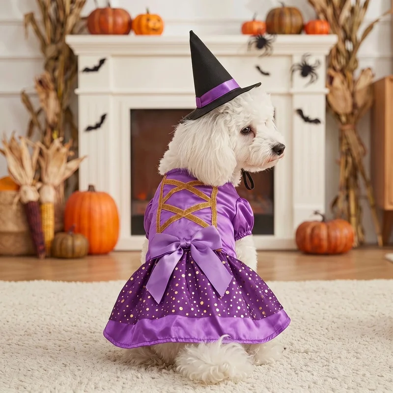 Disfraz Halloween perro y gato: sombrero, lazo brillante y falda - imagen 3