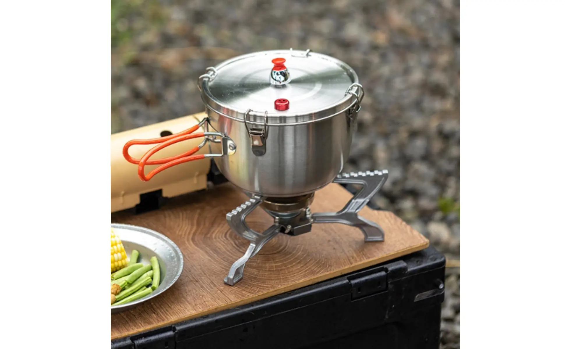 Mini olla de acero inoxidable con bolsa de transporte para camping