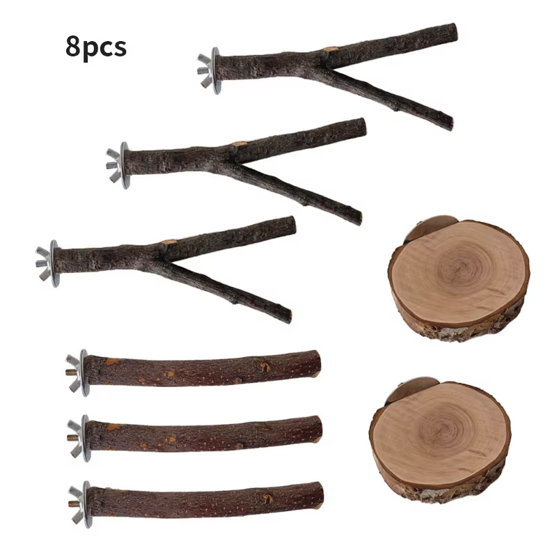 Percha de madera natural para aves: soporte de jaula, periquitos