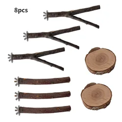 Percha de madera natural para aves: soporte de jaula, periquitos